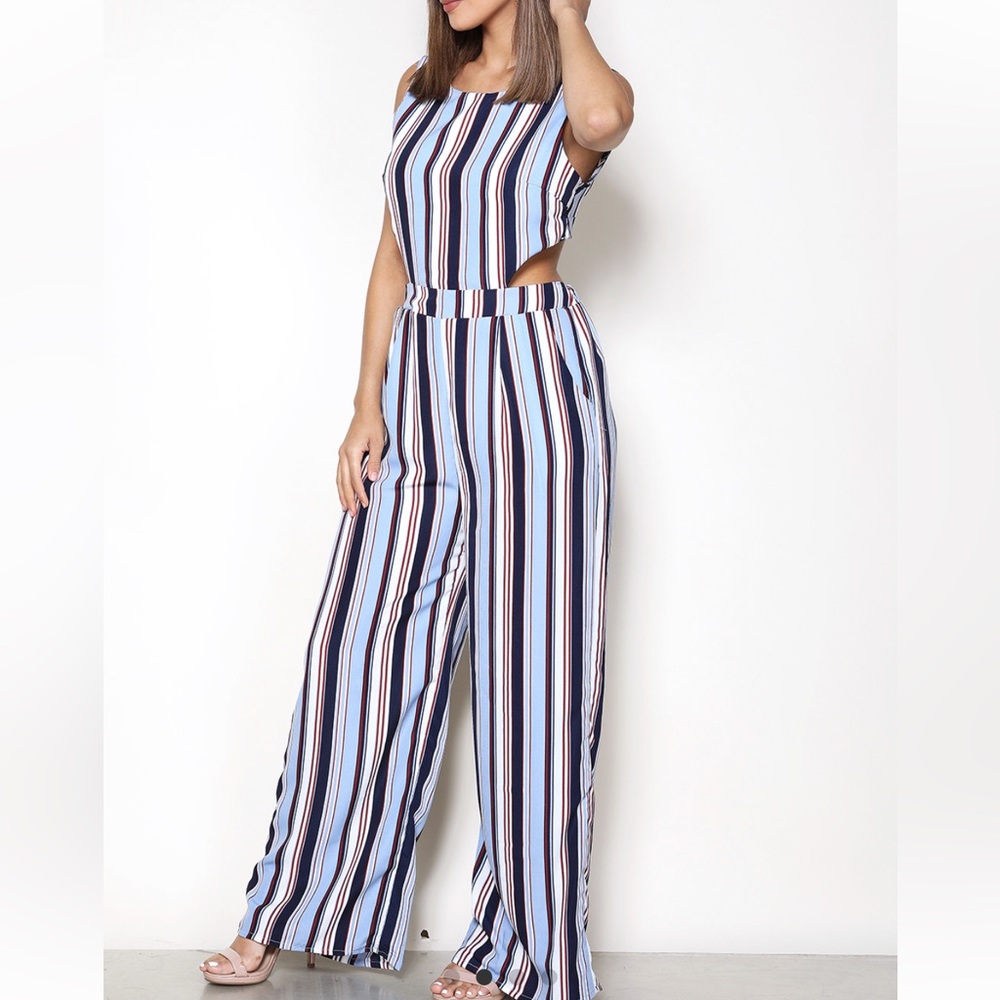 Striped Tie Back Jumpsuit,brand ambiance,size medium, measurements in the photos
